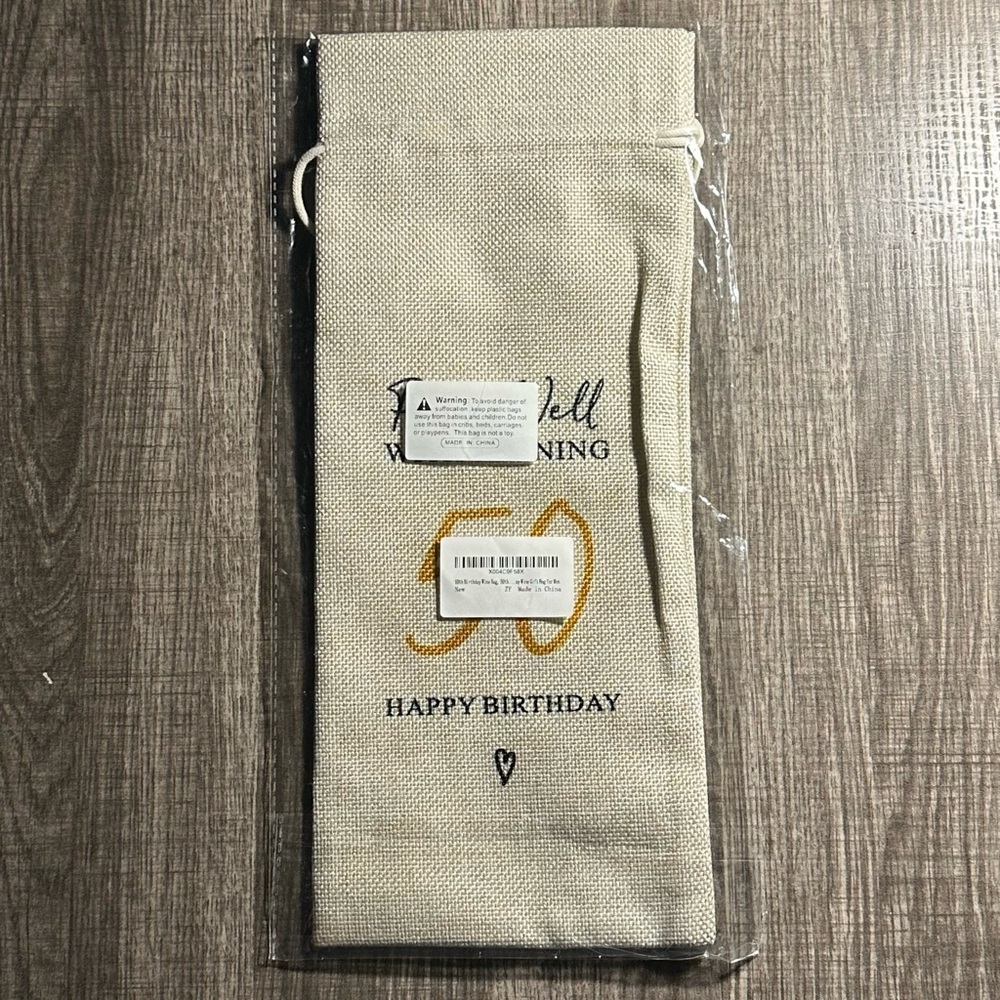 50th Birthday Wine Bag Cream With Gold And Black Text Easy Gift Idea NEW - Picture 2 of 6